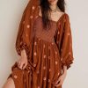 Robe Rétro Terracotta à Pois Fleuris